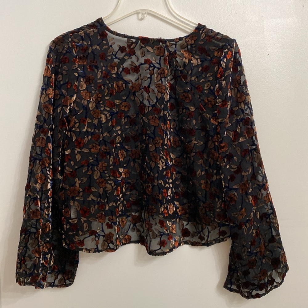 TopShop Long Sleeve Top Women’s 2 Burnt Velvet see thx bell sleeve evening top - Picture 5 of 13